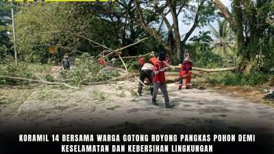 Koramil 14 Bersama Warga Gotong Royong Pangkas Pohon Demi Keselamatan dan Kebersihan Lingkungan
