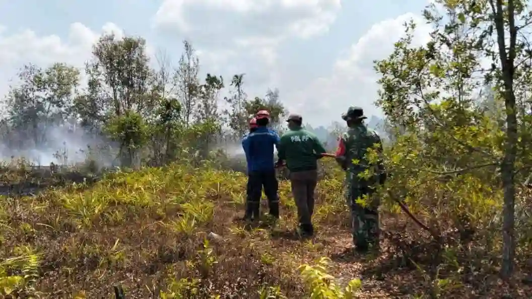 Babinsa Koramil Babulu dan Tim Damkar Bergerak Cepat Padamkan Karhutla