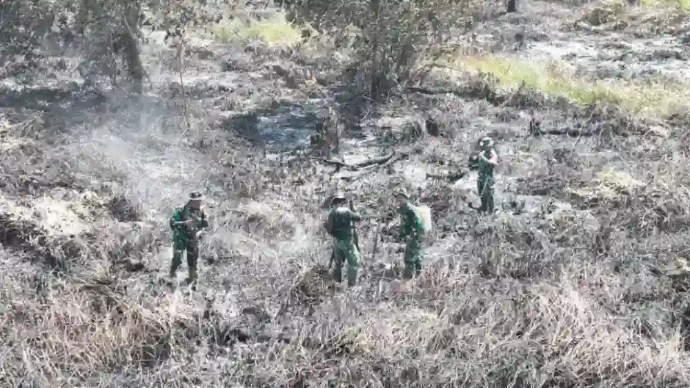 Babinsa Koramil 01/Penajam Bersama Tim Gabungan Percepat Pendinginan Karhutla di Petung