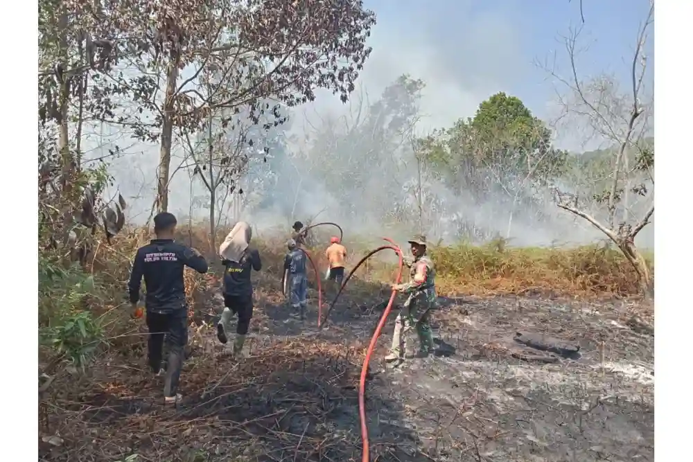 Babinsa dan Tim Damkar Gerak Cepat Padamkan Karhutla
