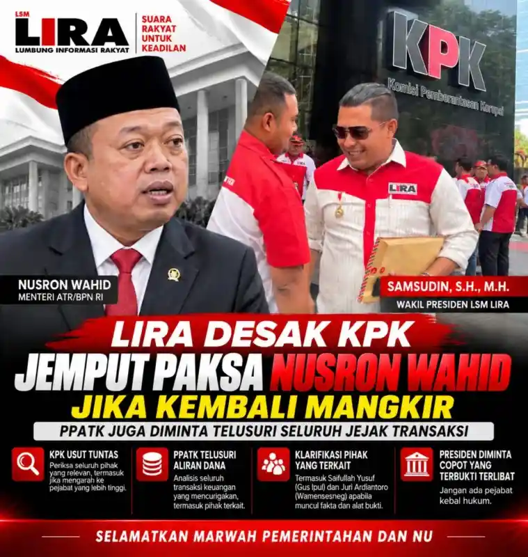 LIRA Desak KPK Usut Dugaan Dana Rp480 Miliar, Nusron Wahid Mangkir Lagi, Jemput Paksa?